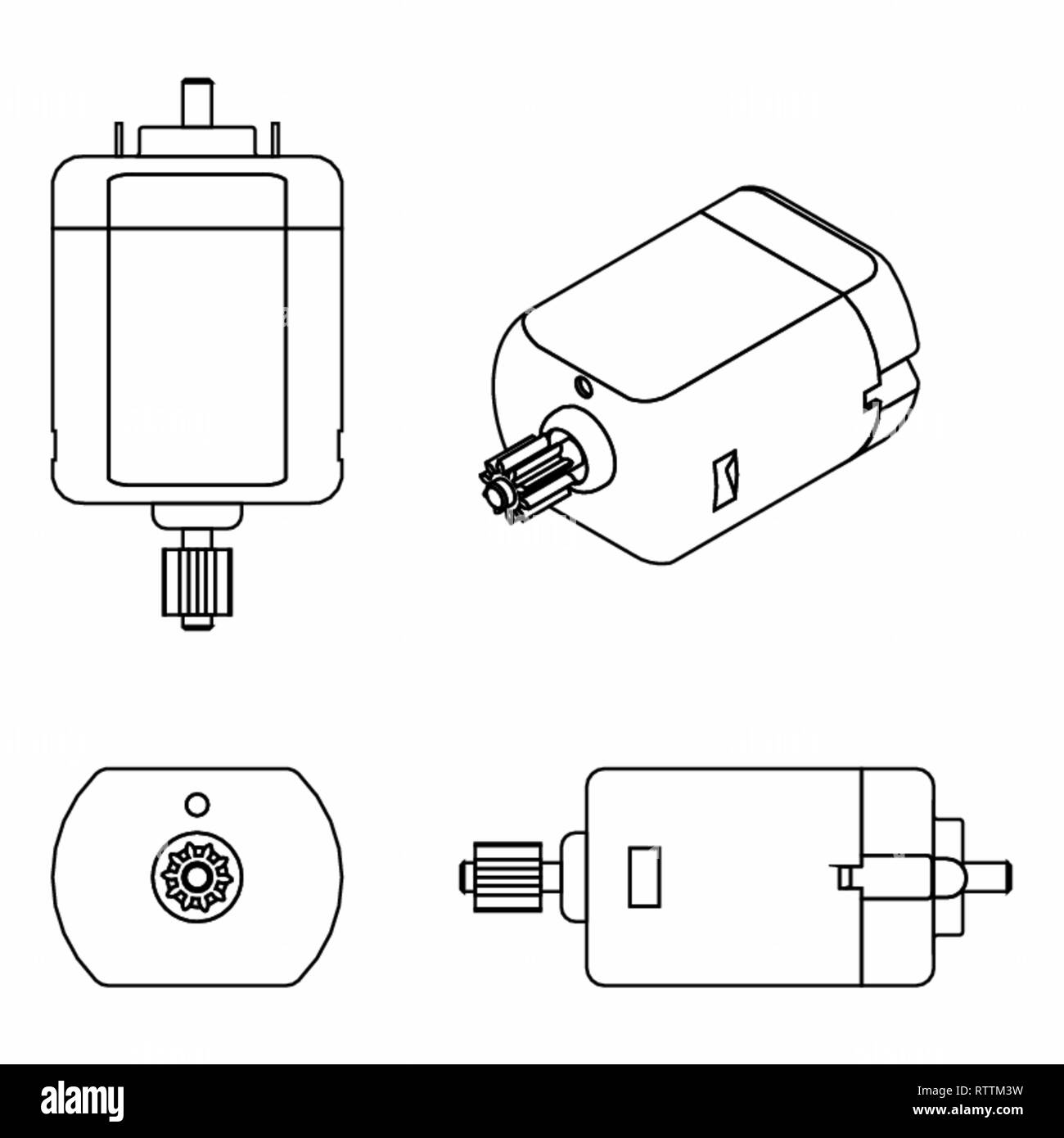 DC-Motor gefärbt. Umrisse nur. Stock Vektor