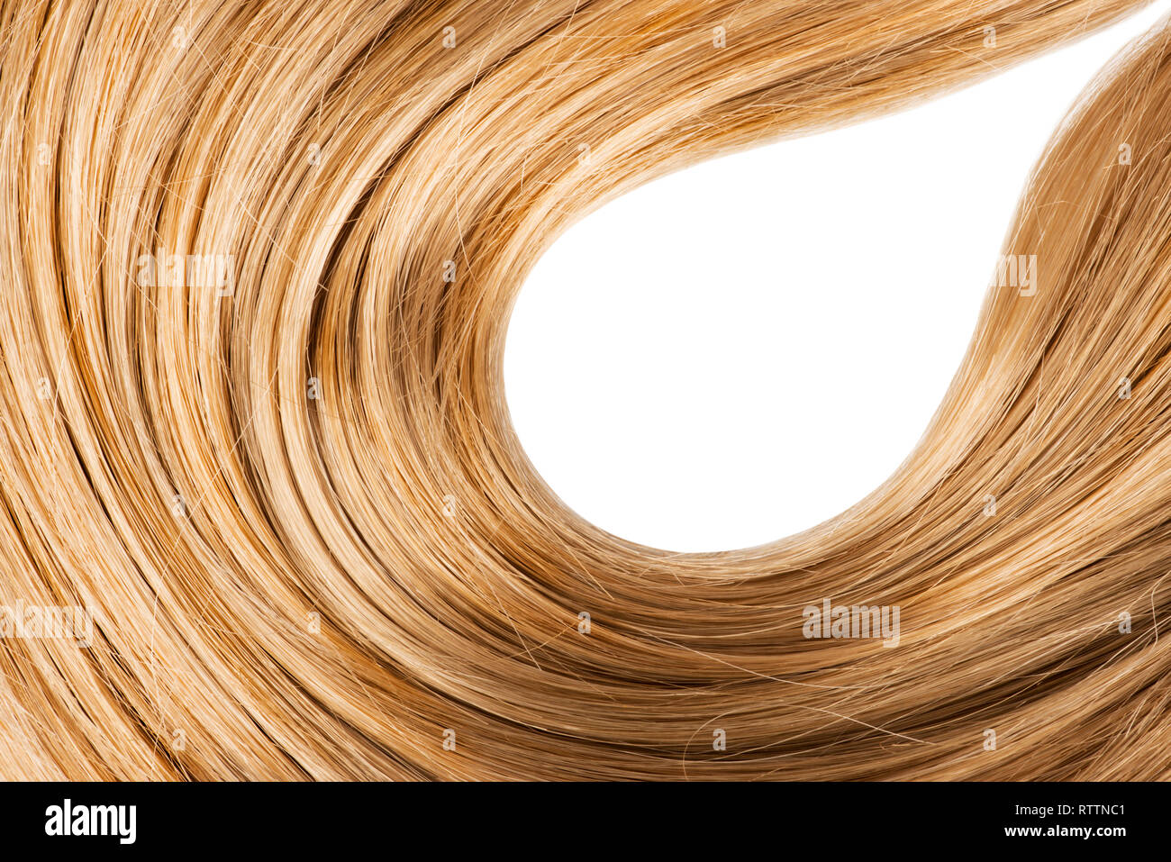 Gewellte blonde Haar auf Weiß Stockfoto