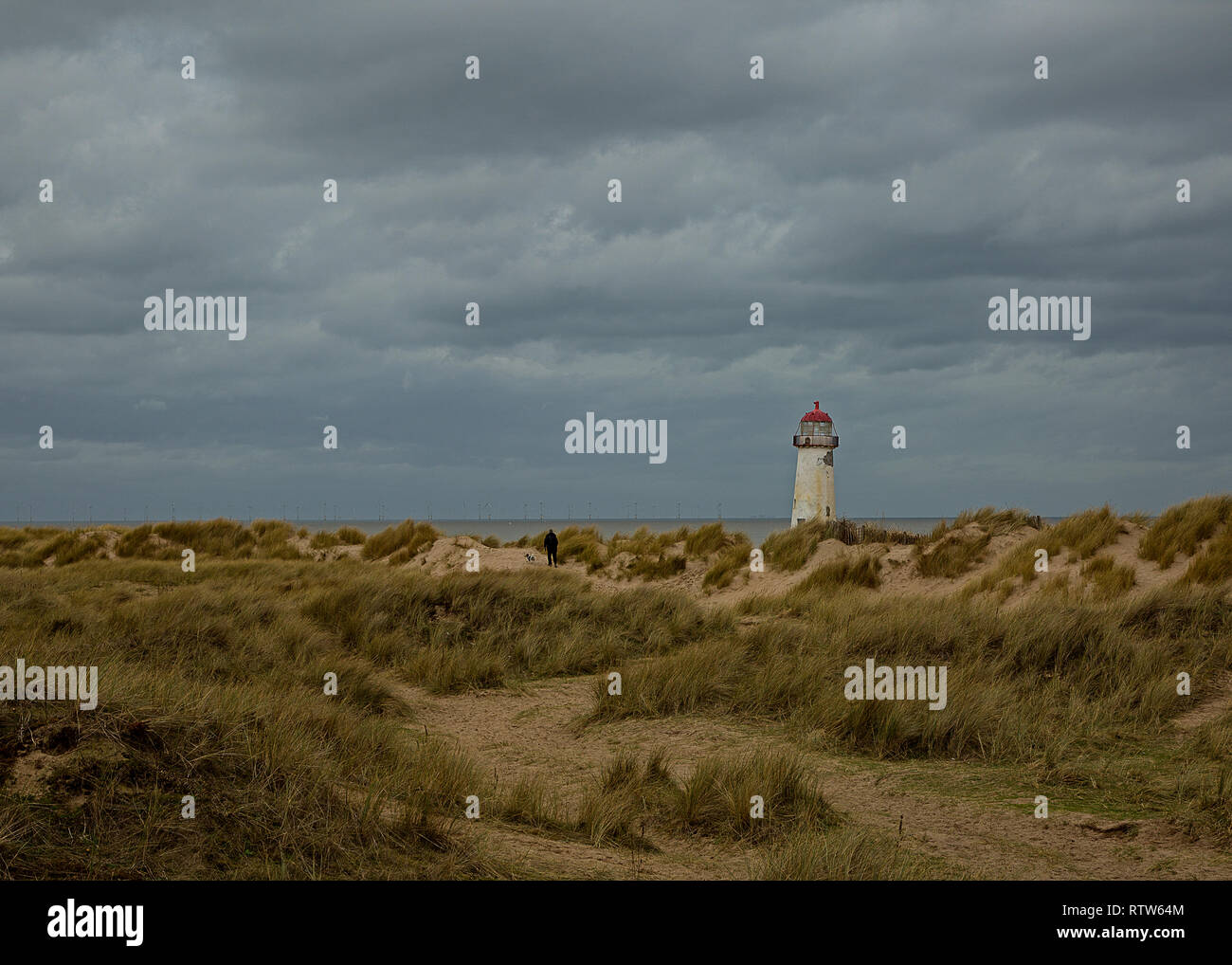 Leuchtturm am Talacre Bay, North Wales Stockfoto