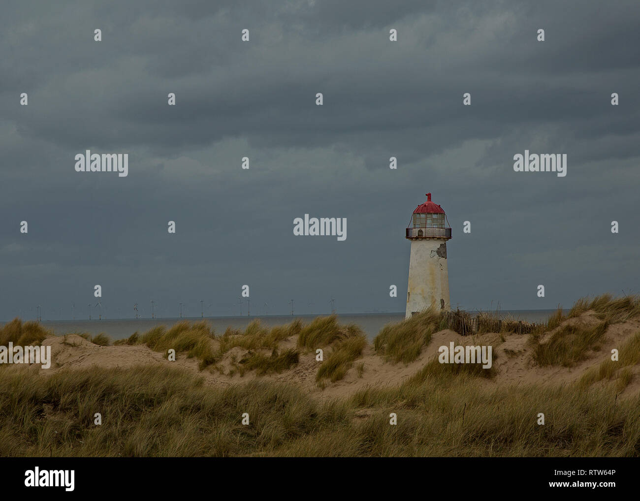 Leuchtturm am Talacre Bay, North Wales Stockfoto