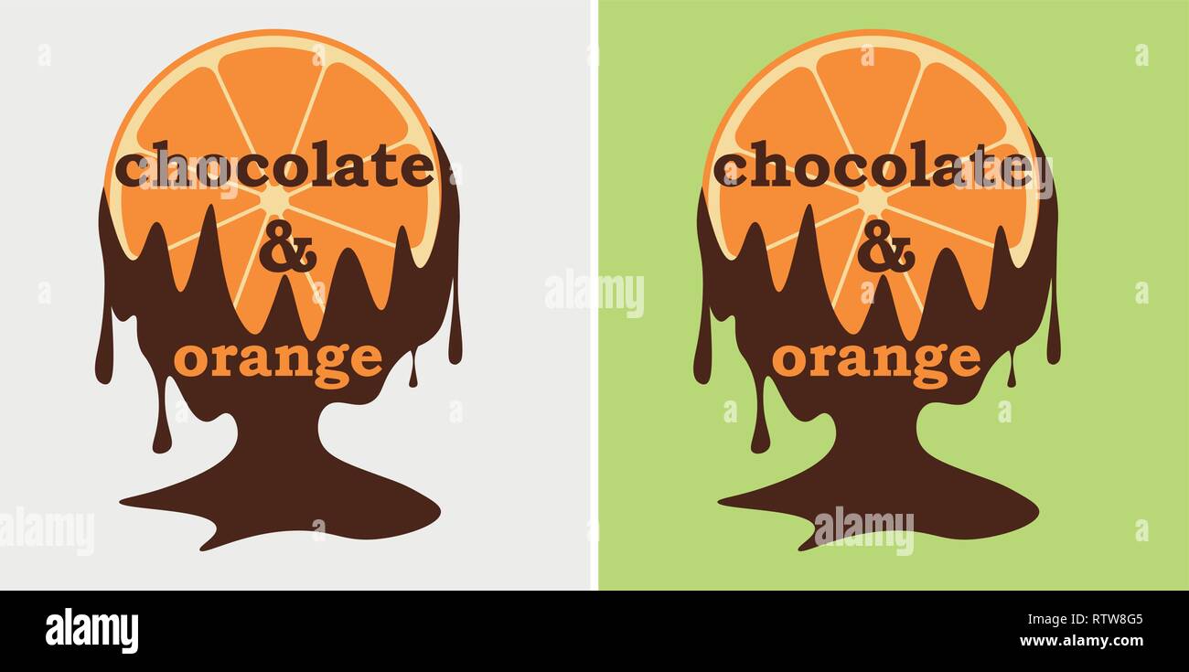 Sweet Logo mit einer Scheibe Orange Schokolade fließt unten Stock Vektor