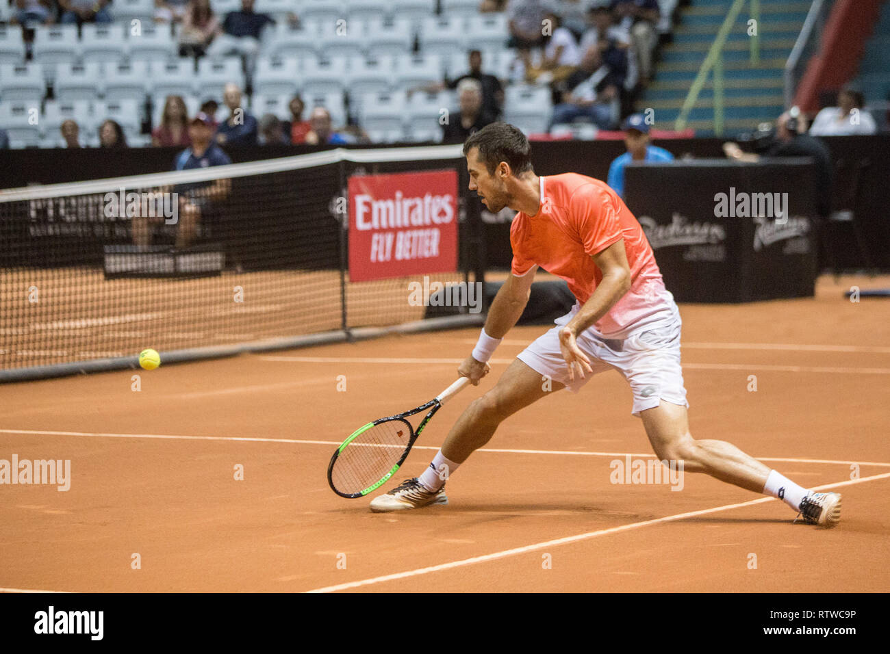 São Paulo, Brasilien. 2. März 2019. SÃO PAULO, SP - 02.03.2019: BRASIL OPEN 2019 ATP 250 - Brasilien Open ATP 250 - Ibirapuera Gymnasium. Guido PELLA (ARG) Niederlagen Laslo DJERE (SRB) in den Halbfinalen und wird die Entscheidung treffen morgen gegen christliche GARIN (CHI). São Paulo, 2. März 2019. (Foto: Van Campos/Fotoarena) Credit: Foto Arena LTDA/Alamy leben Nachrichten Stockfoto