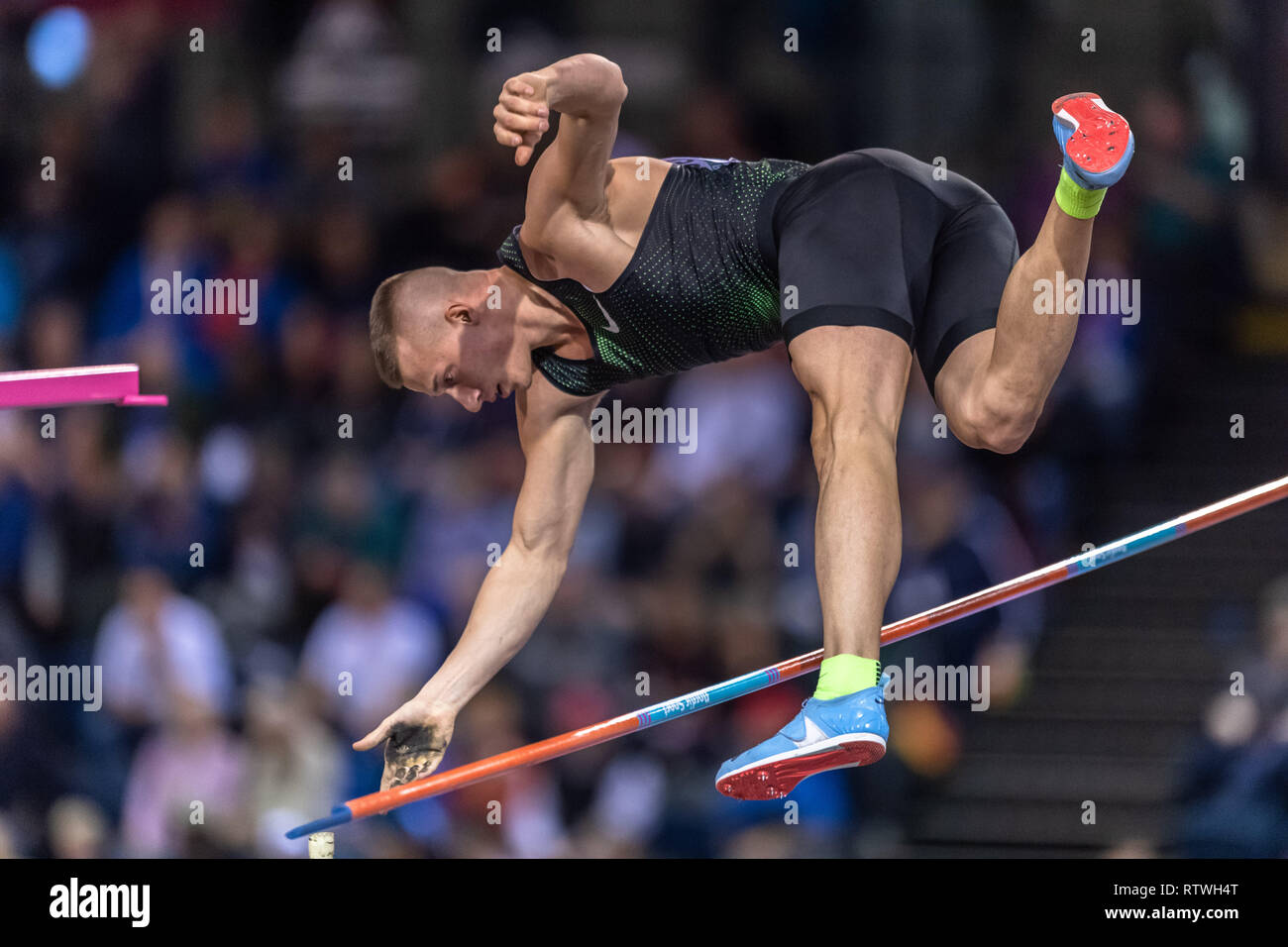 Glasgow, Schottland, Großbritannien. 2. März, 2019. Georgij Gorokhov (ANA) in Männer Stabhochsprung Final während der Europäischen Leichtathletik Indoor Championships Glasgow 2019 im Emirates Arena am Samstag, den 02. März 2019. GLASGOW SCHOTTLAND. (Nur redaktionelle Nutzung, eine Lizenz für die gewerbliche Nutzung erforderlich. Keine Verwendung in Wetten, Spiele oder einer einzelnen Verein/Liga/player Publikationen.) Credit: Taka G Wu/Alamy Nachrichten Stockfoto