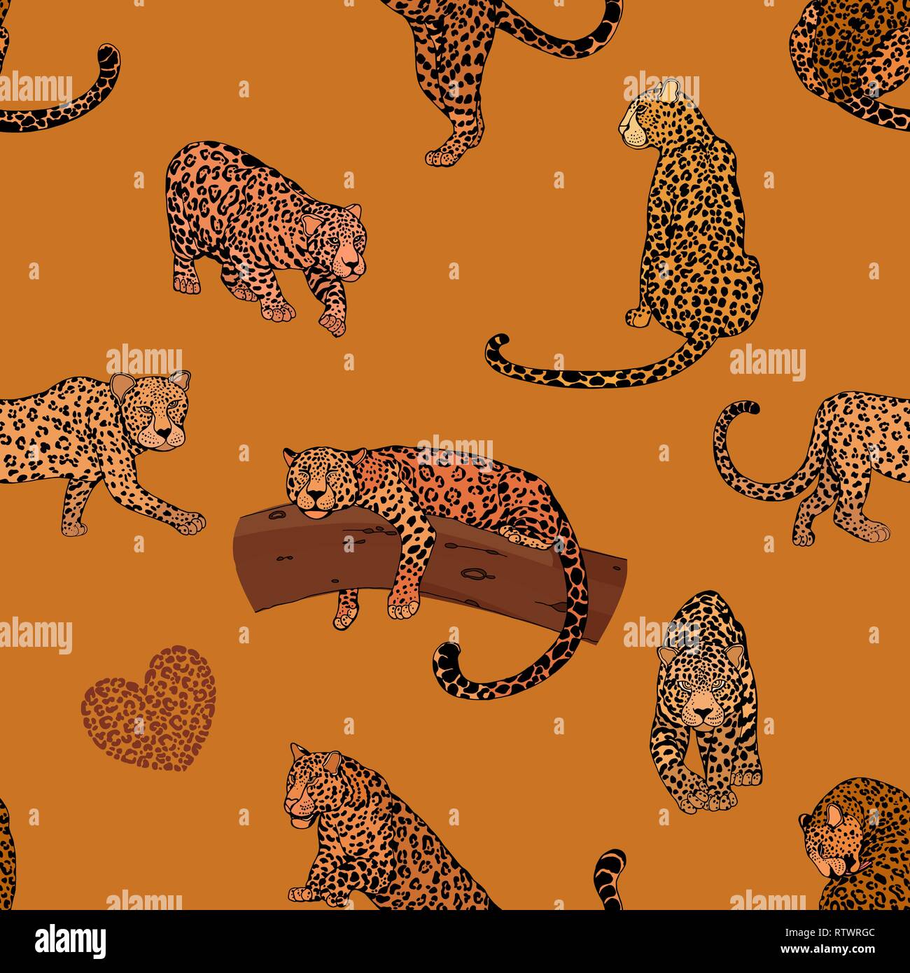 Nahtlose Muster von Hand gezeichnete Skizze stil Leoparden. Vector Illustration. Stock Vektor