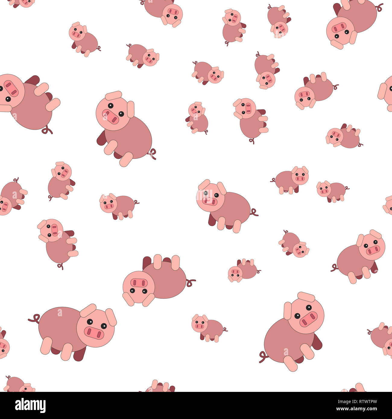Nahtlose Muster von Schweinen. Abbildung im Comic-stil. Stockfoto