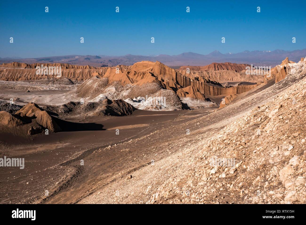 Bizarre Felsformationen, Valle de la Luna, Cordillera de la Sal, Atacama-wüste, Región de Antofagasta, Chile Stockfoto
