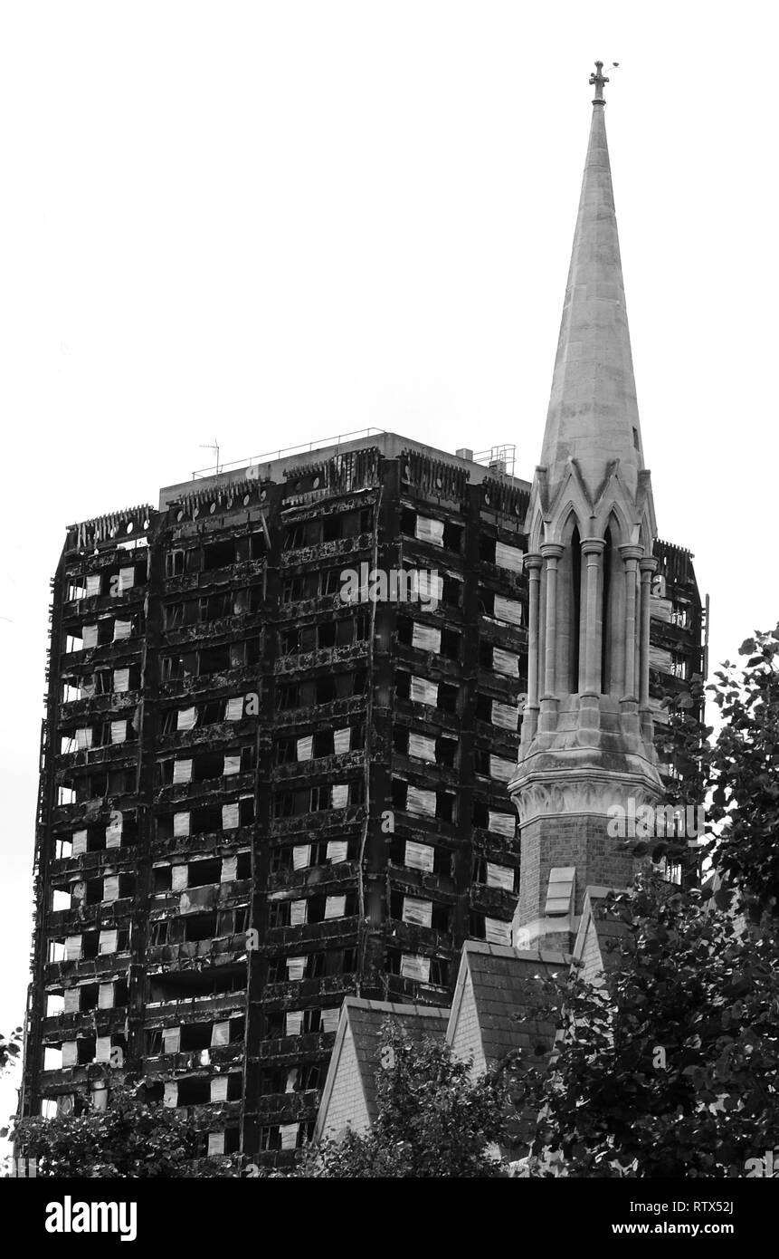 Grenfell Turm Feuer, London, Disaster Zone Stockfoto