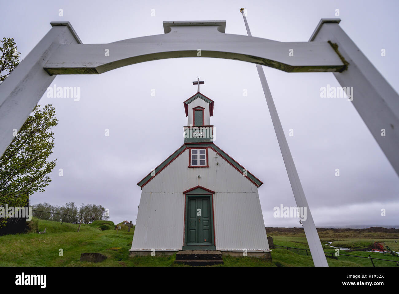 Kirche in Keldur Torfhaus Museum im Süden von Island Stockfoto