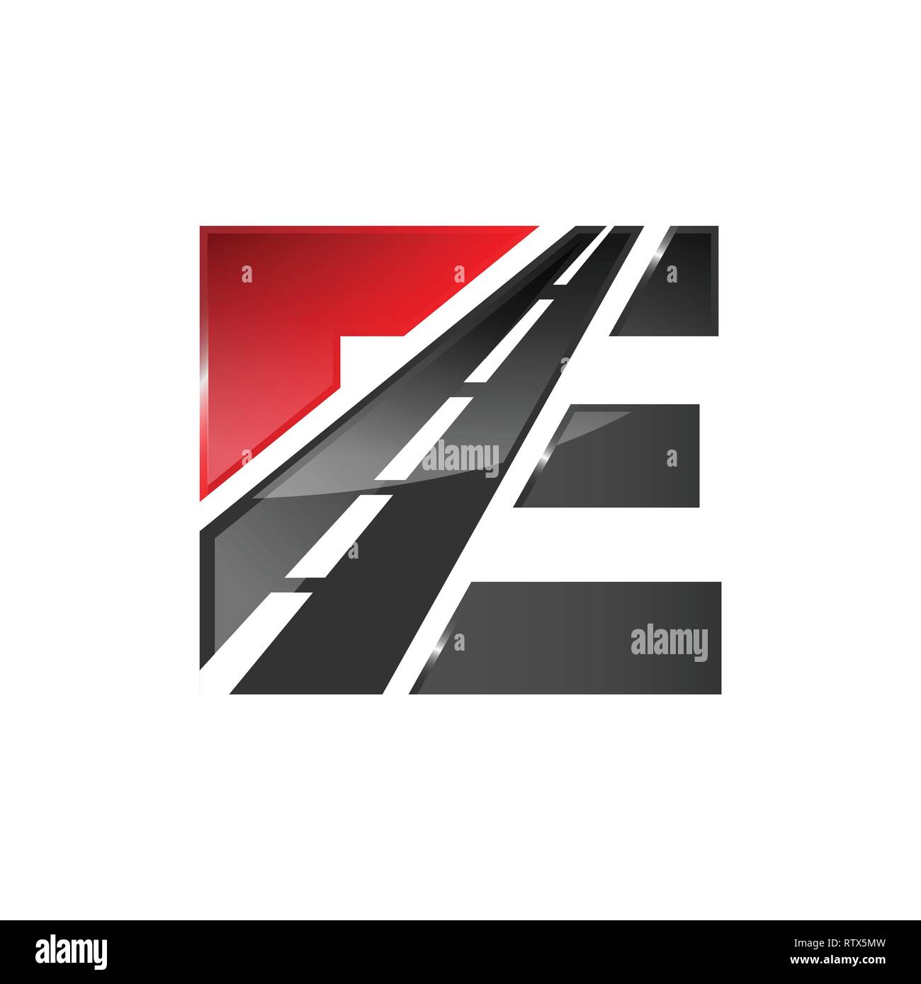 E Brief Straßenbau kreative Symbol Layout. Logo Design Konzept zu ebnen. Asphalt reparieren Unternehmen unterzeichnen Idee. Stock Vektor