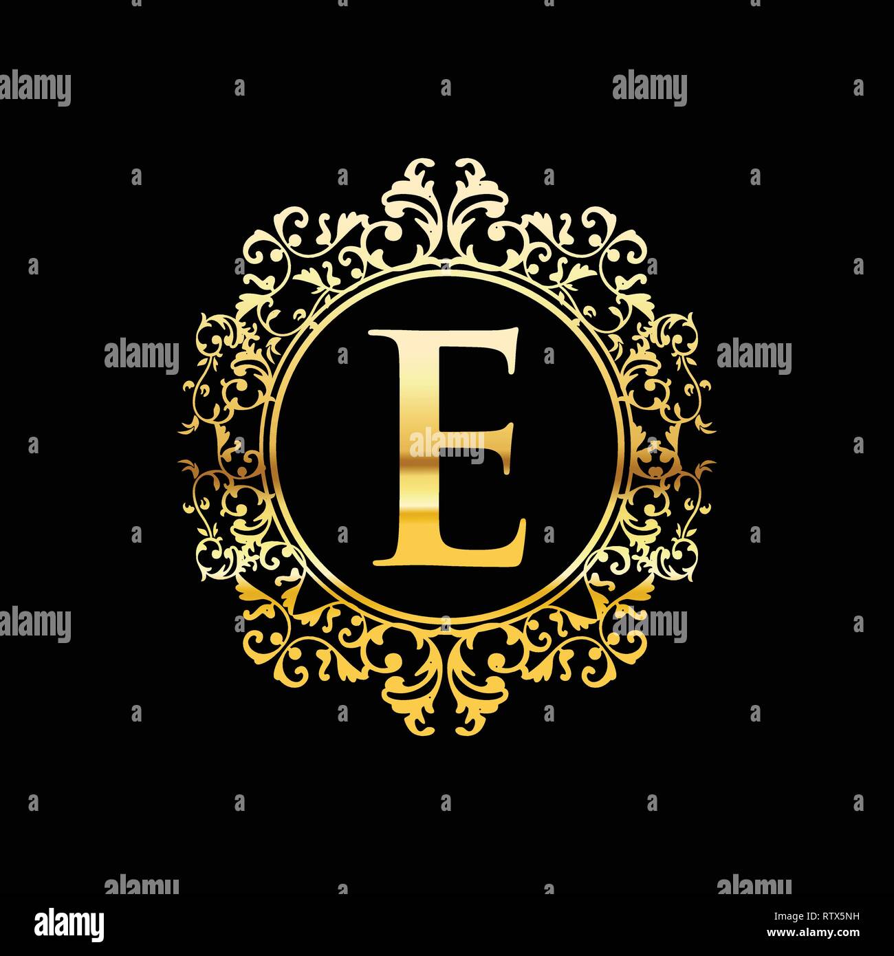 Luxus E Brief und Gold Logo. Vektor schreiben Emblem E für Antiken, Restaurant, Café, Boutique, Hotel, Heraldische, Schmuck Stock Vektor