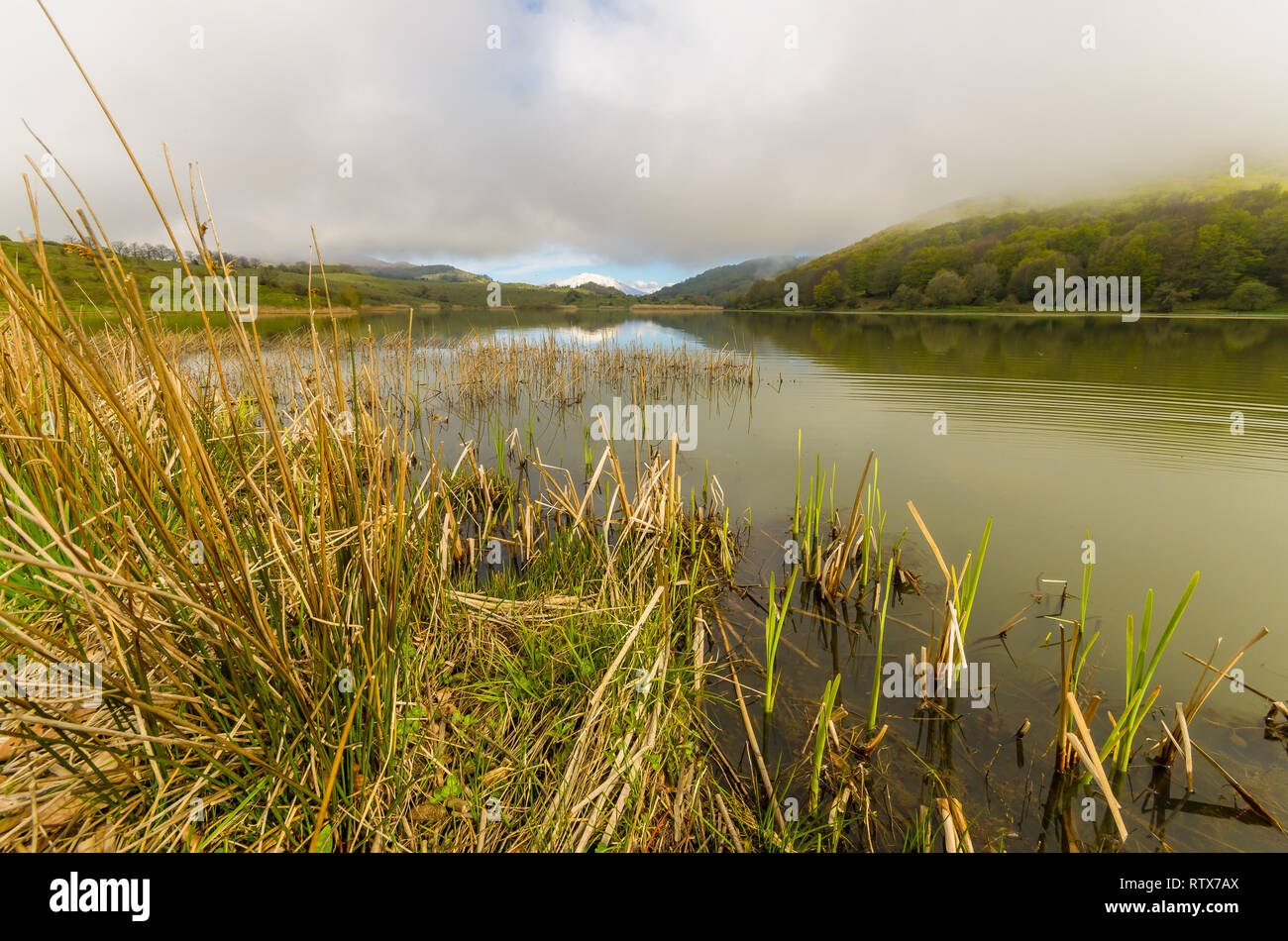 Vulkan Ätna auf biviere See - Cesaro' spiegeln, Nebrodi Park, Sizilien. Stockfoto