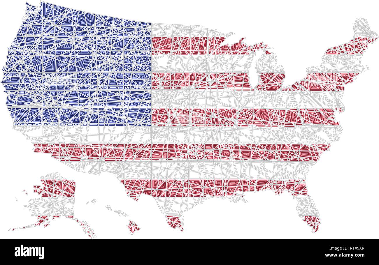 Uns Karte auf gesäumt American National Flagge geformt Stock Vektor