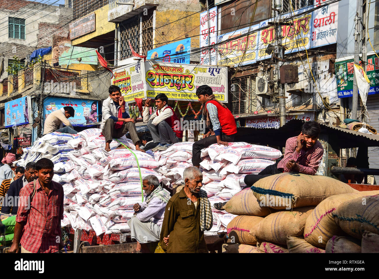 Khari Baoli, belebten Indischen Großhandel Spice Market, Old Delhi, Indien Stockfoto