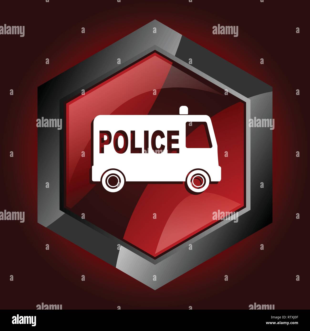 Polizei sechseckige glänzend Dunkelrot und schwarz Web Icon, Vector Illustration in eps 10. Stock Vektor