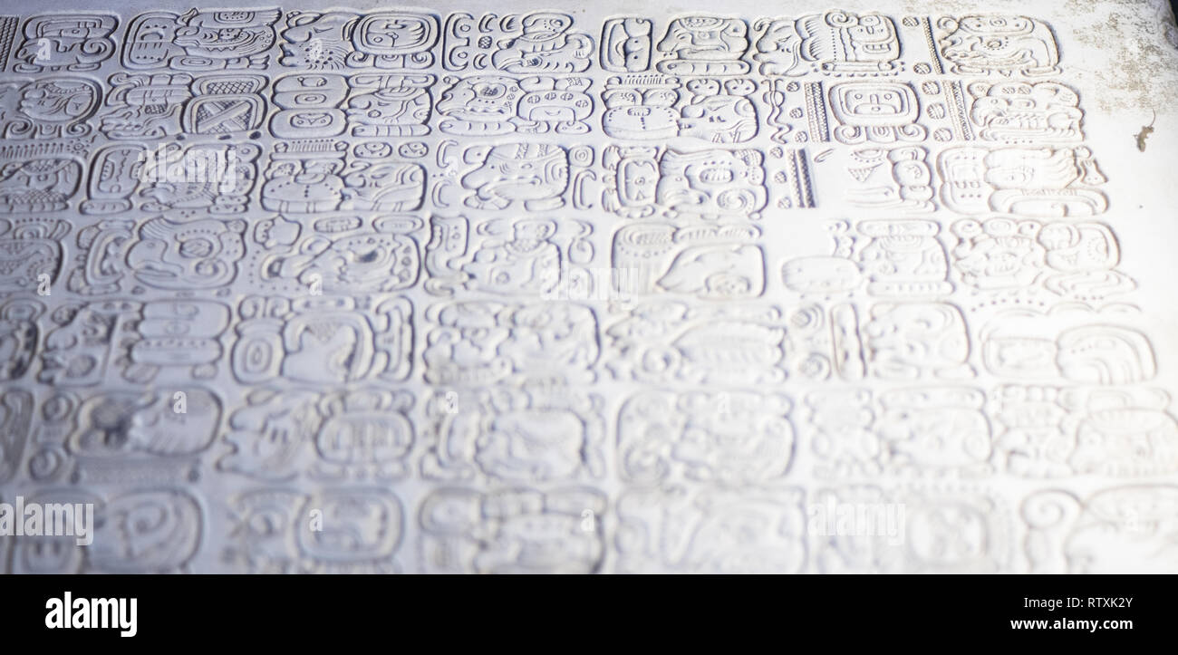Maya Inschriften in Palenque Website Museum "Alberto Ruz Lhuillier' Stockfoto