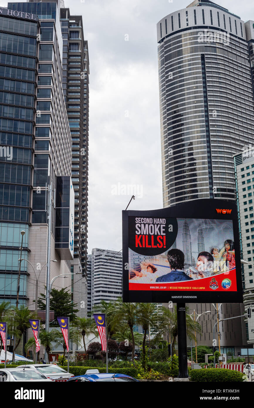 Anti-Rauchen Reklametafeln, Kuala Lumpur, Malaysia. Stockfoto