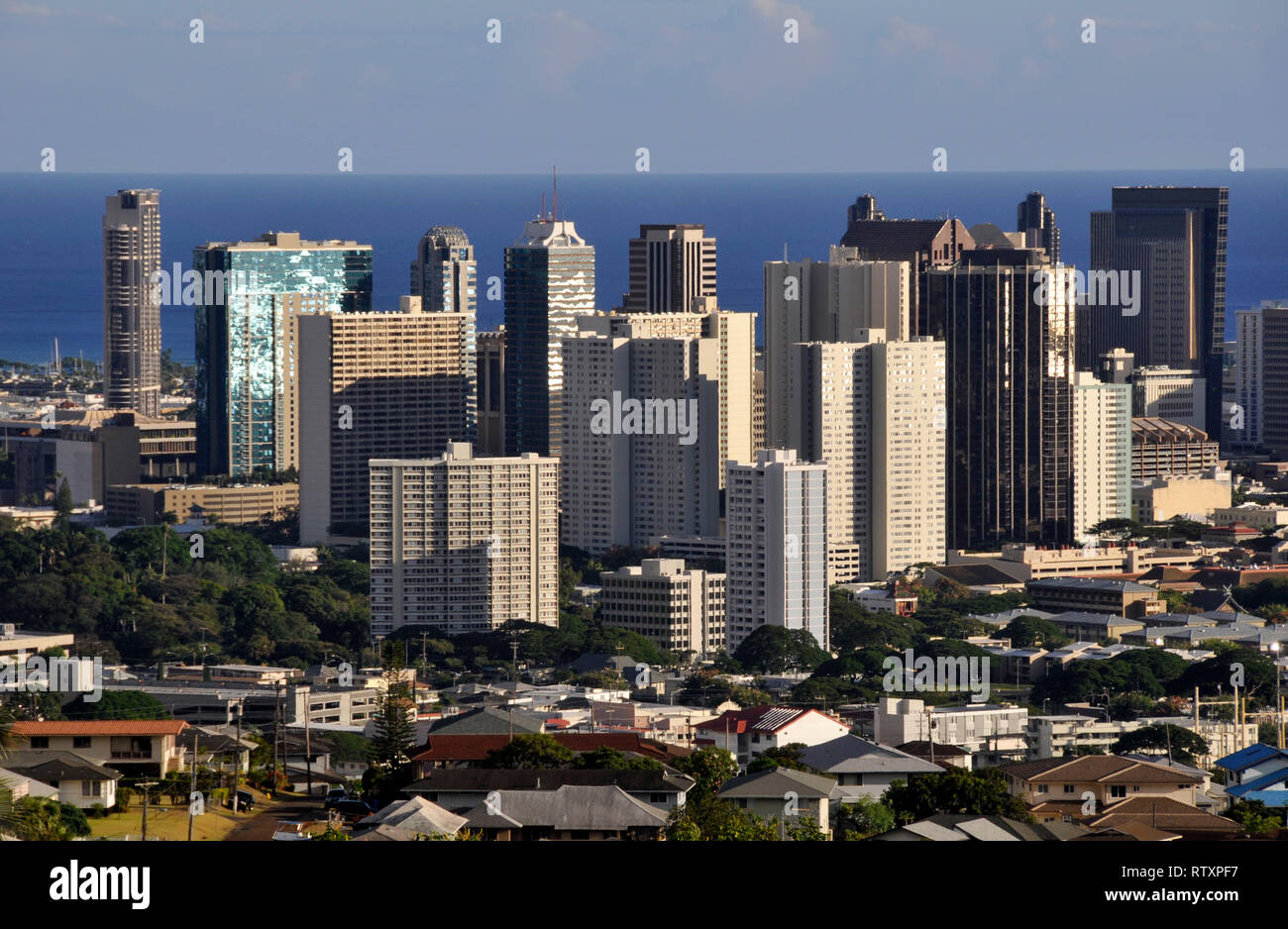 Gebäude in der Innenstadt von Honolulu, Oahu, Hawaii, USA Stockfoto