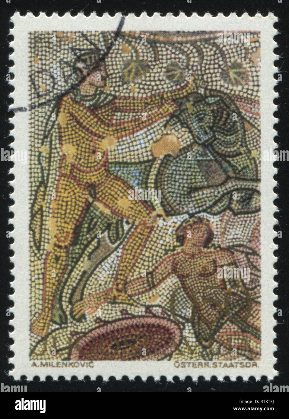 Russland KALININGRAD, 12. NOVEMBER 2016: Briefmarke von Jugoslawien gedruckt, zeigt die Mosaiken, Bestrafung von Dirce, circa 1970 Stockfoto