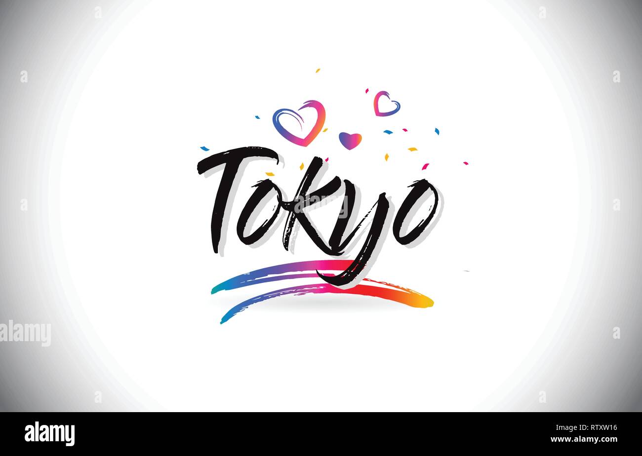 Tokyo Herzlich Willkommen bei Wort Text mit Liebe Herzen und Kreative handschriftlichen Font Design Vector Illustration. Stock Vektor