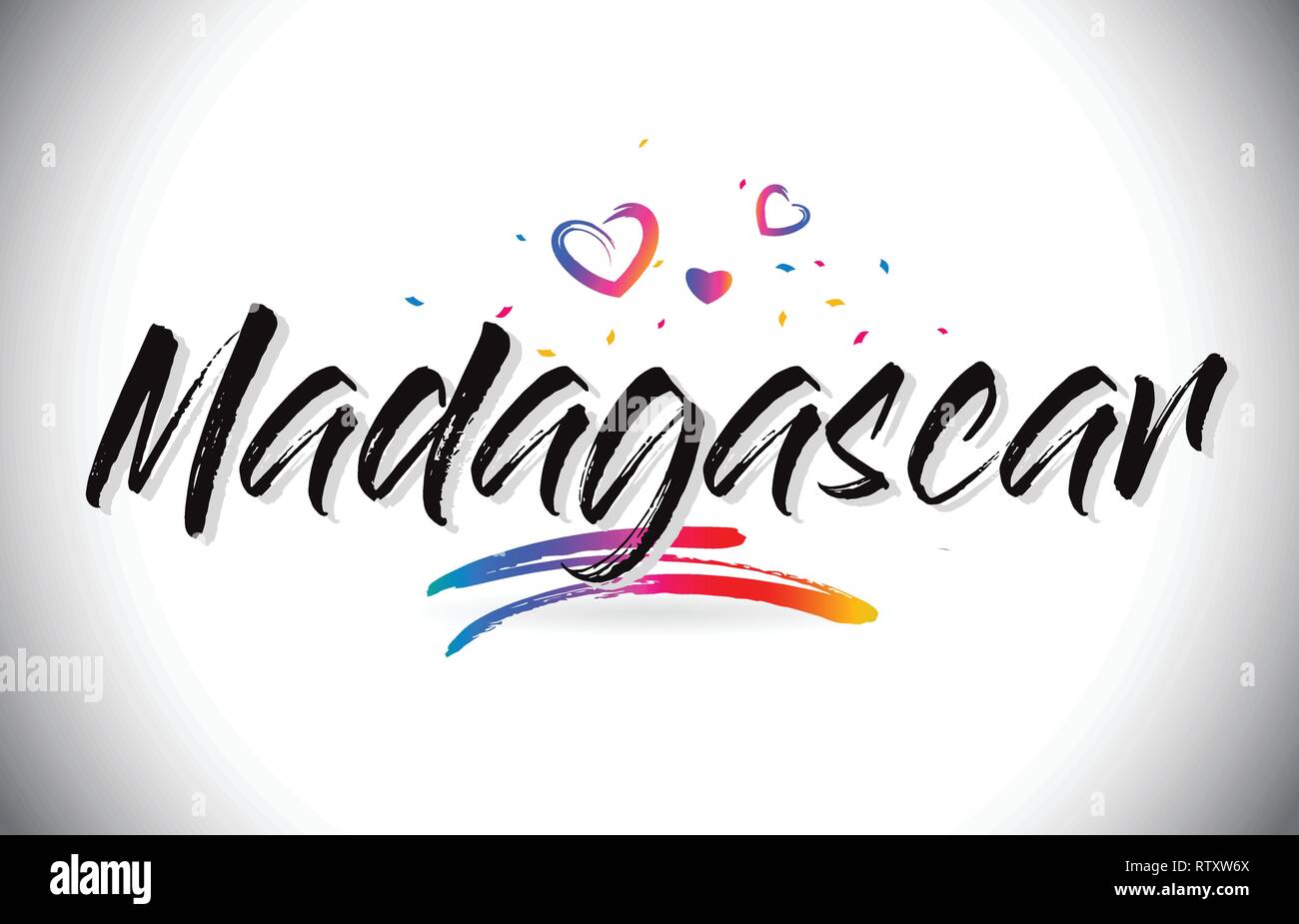 Madagaskar Willkommen bei Wort Text mit Liebe Herzen und Kreative handschriftlichen Font Design Vector Illustration. Stock Vektor