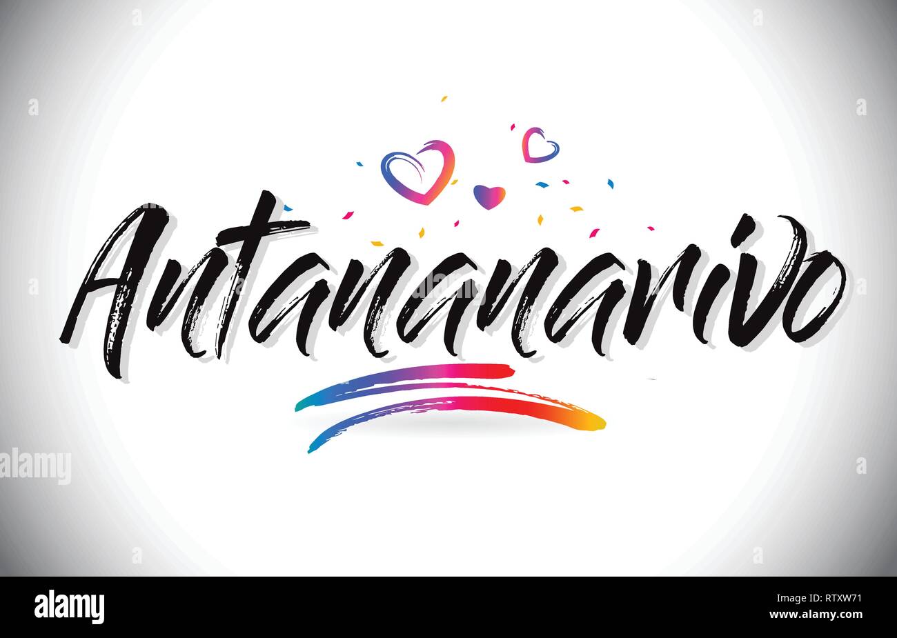 Antananarivo Willkommen bei Wort Text mit Liebe Herzen und Kreative handschriftlichen Font Design Vector Illustration. Stock Vektor