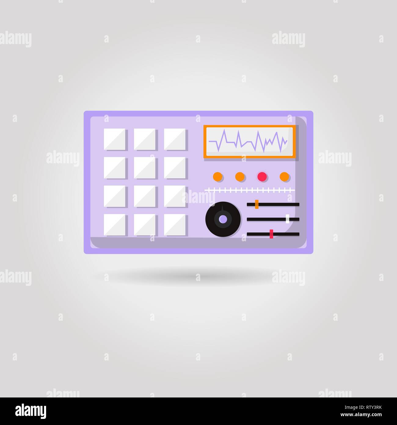 Einfache flache DJ-Plattenspieler Abbildung, Graustufen auf weißem Hintergrund. Dj equimpent Vector Illustration Stock Vektor