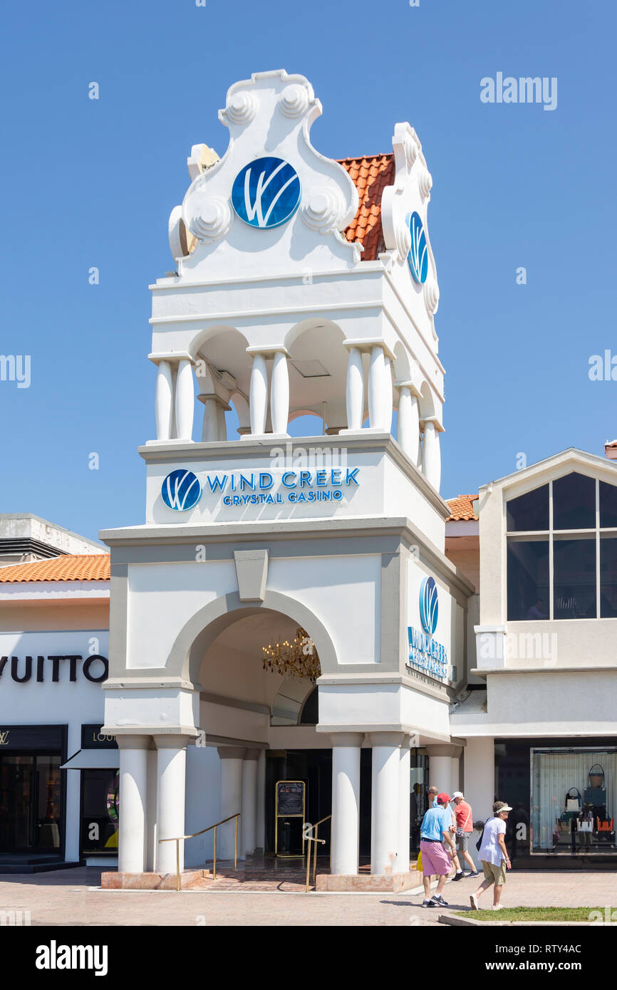 Eingang zum Wind Creek Crystal Casino, Lloyd G. Smith Boulevard, Oranjestad, Aruba, ABC-Inseln, Leeward Antillen, Karibik Stockfoto