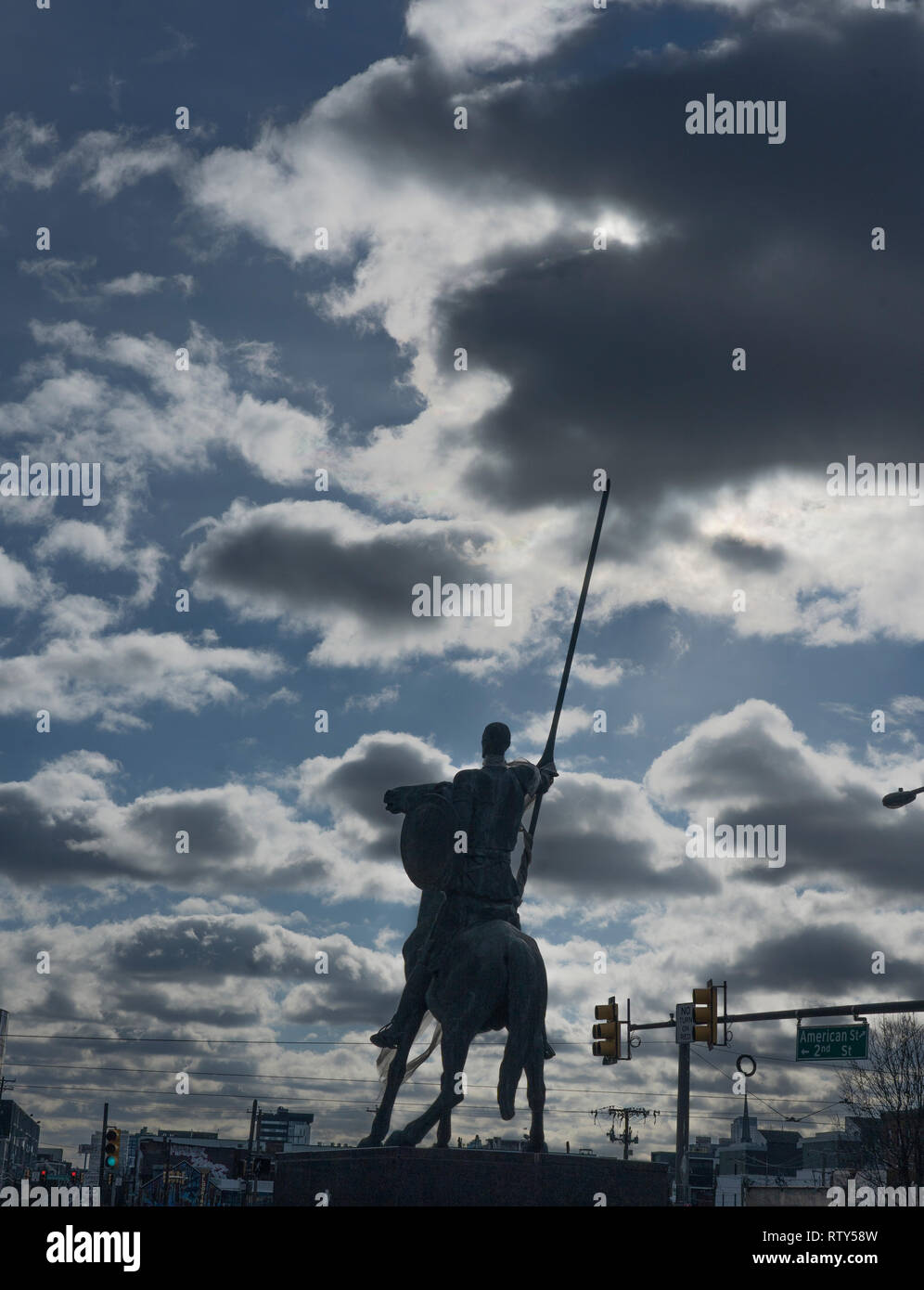 Statue von Don Quijote in North Philadelphia Stockfoto