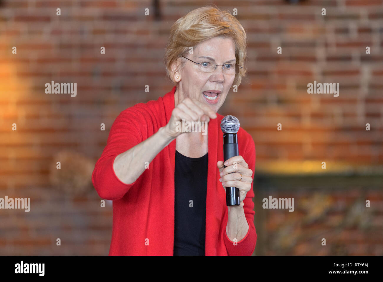 Dubuque, Iowa, USA. 1. März, 2019. Massachusetts Senator Elizabeth Warren hielt eine Organisation der Kundgebung auf dem Stein Cliff Weingut in Dubuque, Iowa, USA o Stockfoto