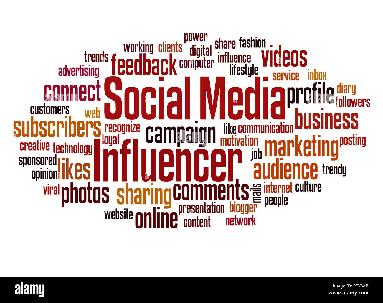 Social media Einflussnehmer Wort cloud Konzept auf weißem Hintergrund. Stockfoto Social media Einflussnehmer Wort cloud Konzept auf weißem Hintergrund. Stockfoto