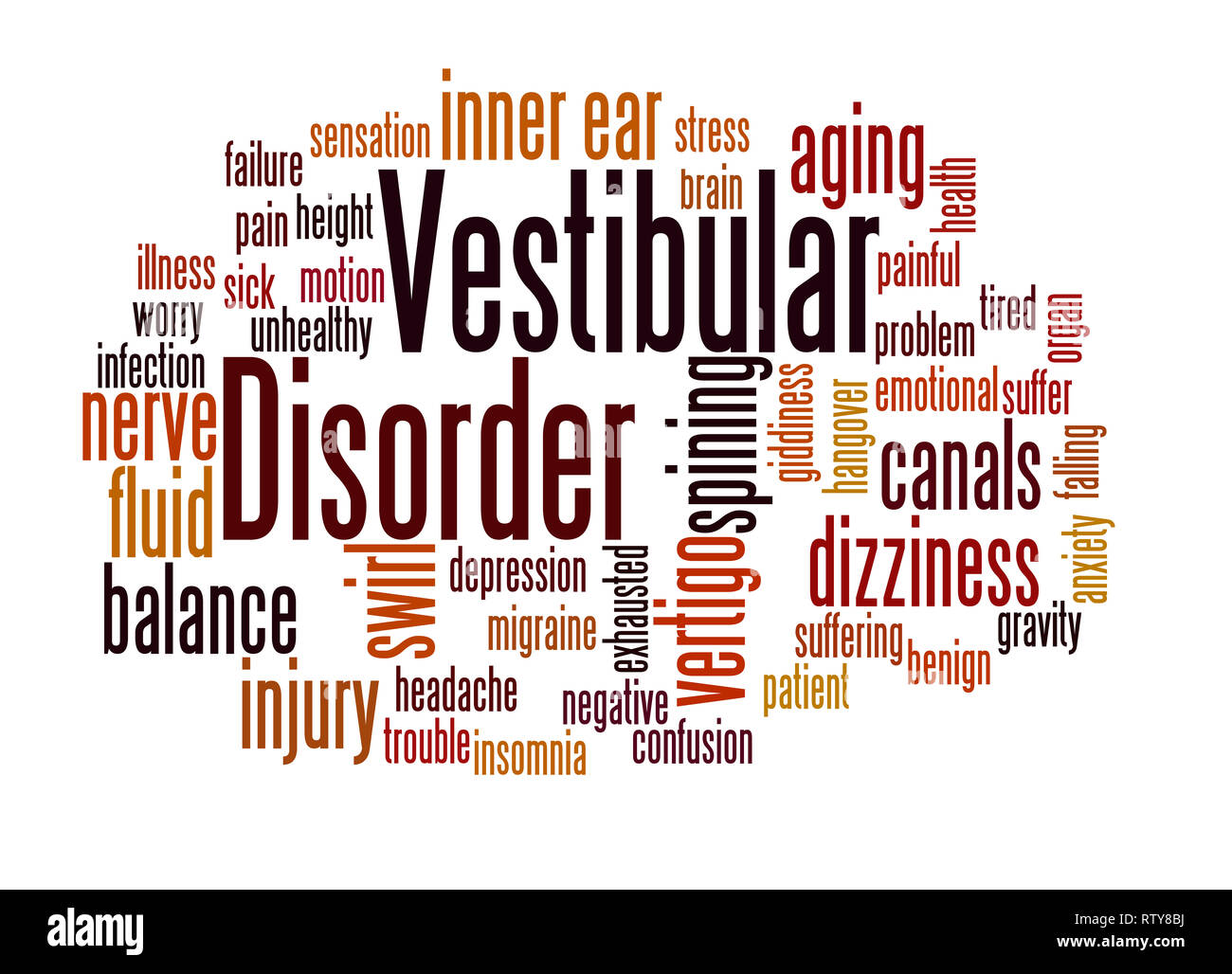 Vestibulären Störung Wort cloud Konzept auf weißem Hintergrund. Stockfoto