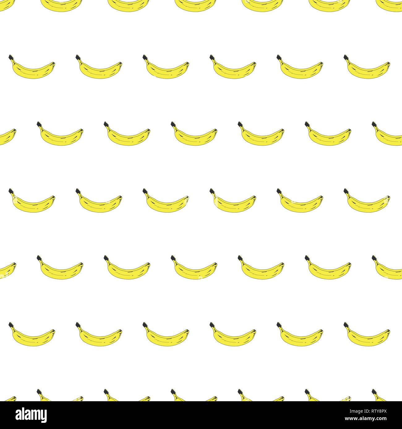 Nahtlose pop art Banane Muster zufällig auf Farbe Hintergrund verteilt. Vector Illustration. Stock Vektor
