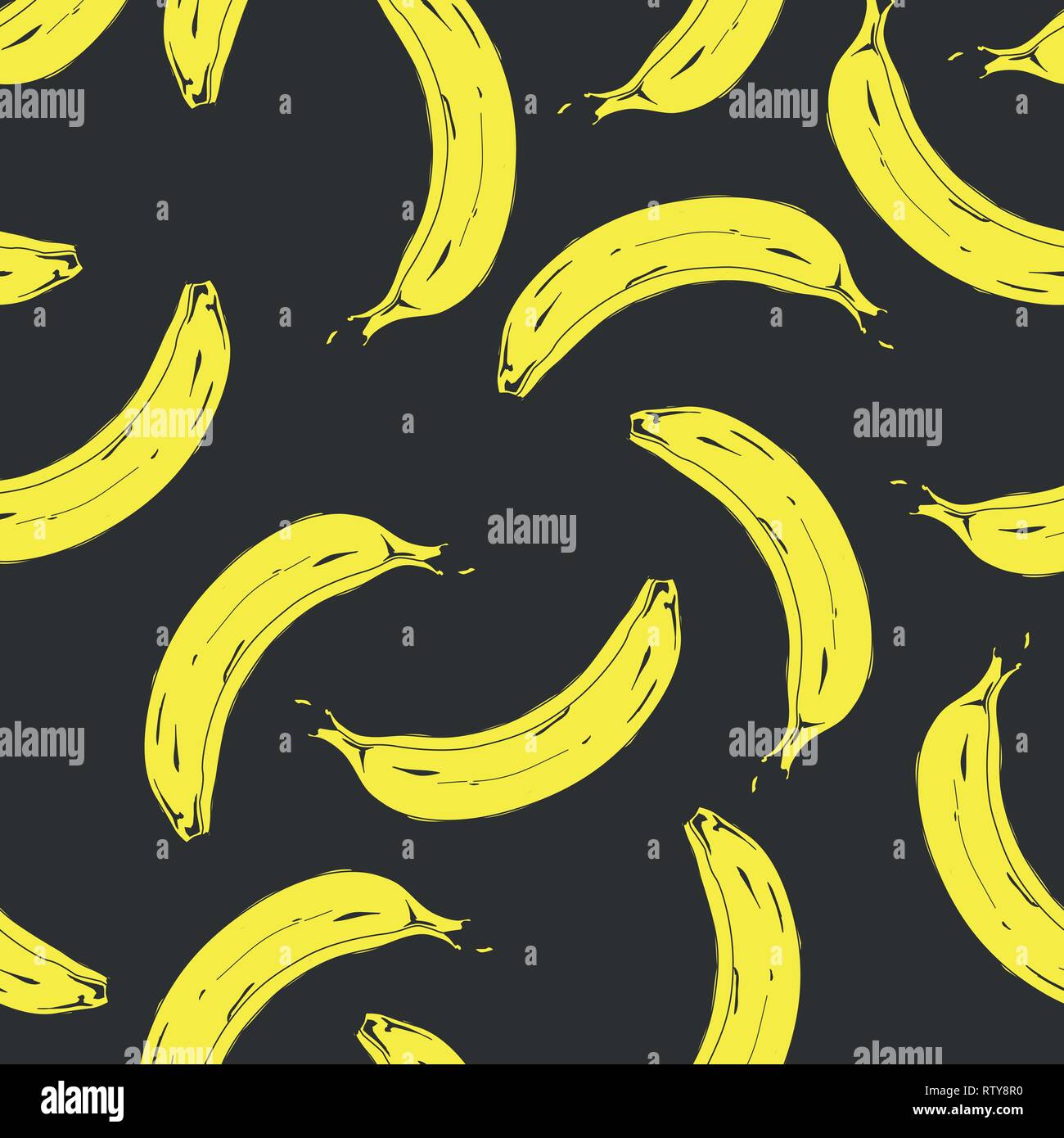 Nahtlose pop art Banane Muster zufällig auf Farbe Hintergrund verteilt. Vector Illustration. Stock Vektor