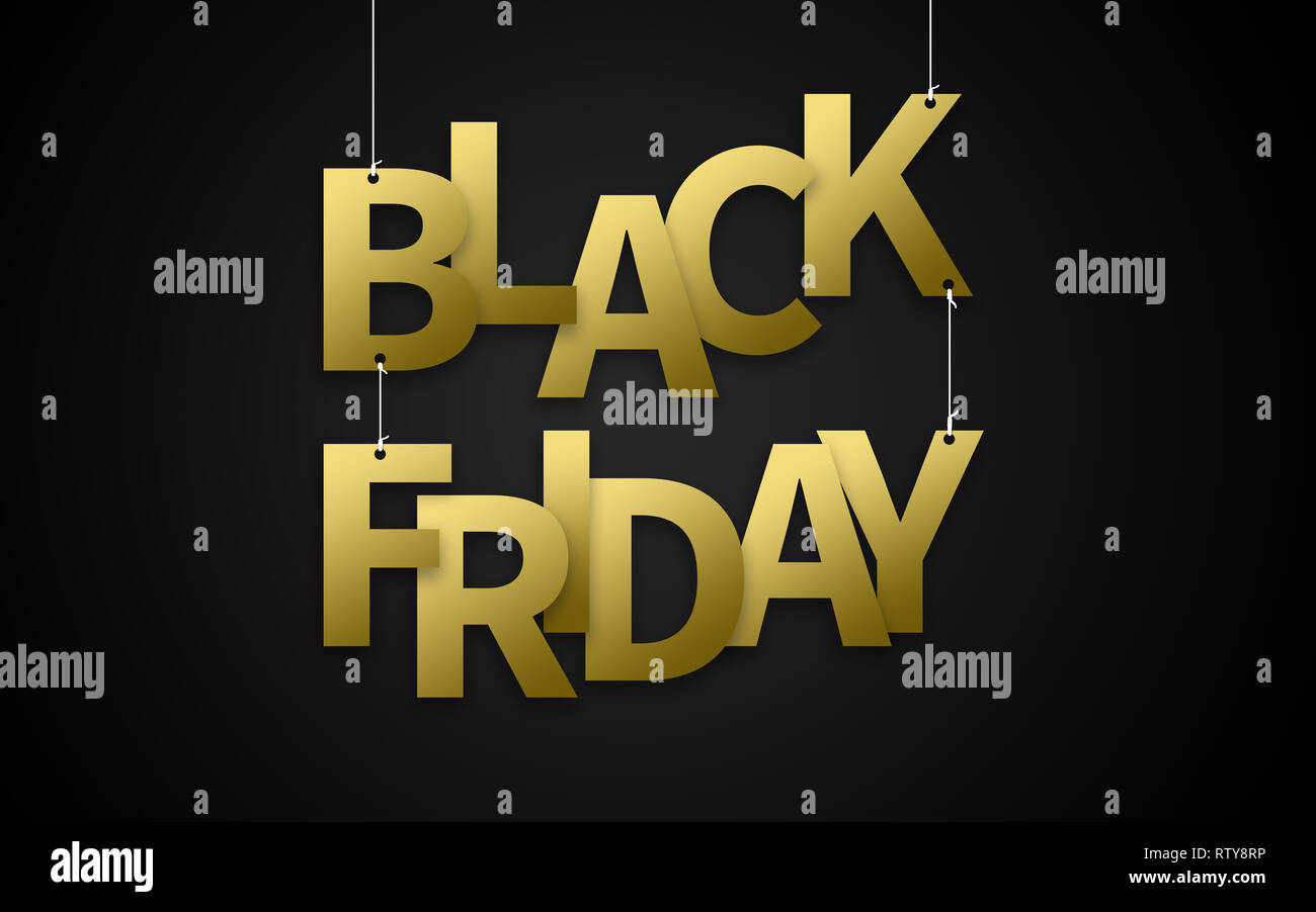 Schwarzer Freitag text hängen an Seilen: 3D-Darstellung Stockfoto