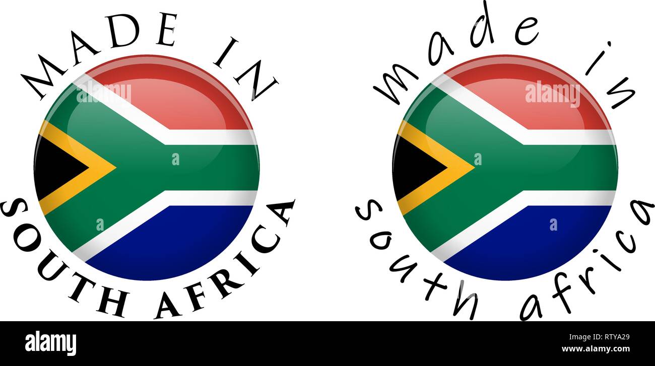 Einfach gemacht in Südafrika Taste anmelden. Um Kreis Text mit National Flagge. Menschenwürdige und casual font Version. Stock Vektor