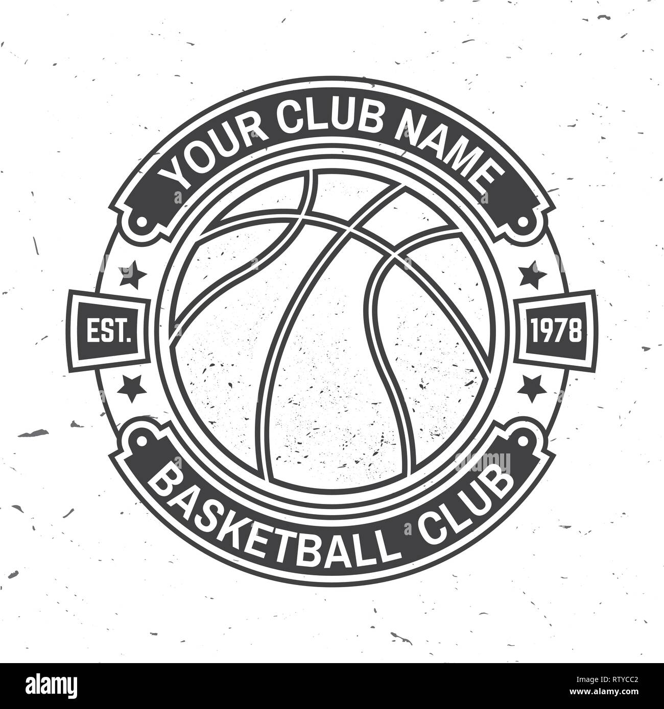 Basketball Club Abzeichen. Vector Illustration. Konzept für T-Shirt, Druck, Stempel oder T-Stück. Vintage Typografie Design mit Basketball Ball Silhouette. Stock Vektor