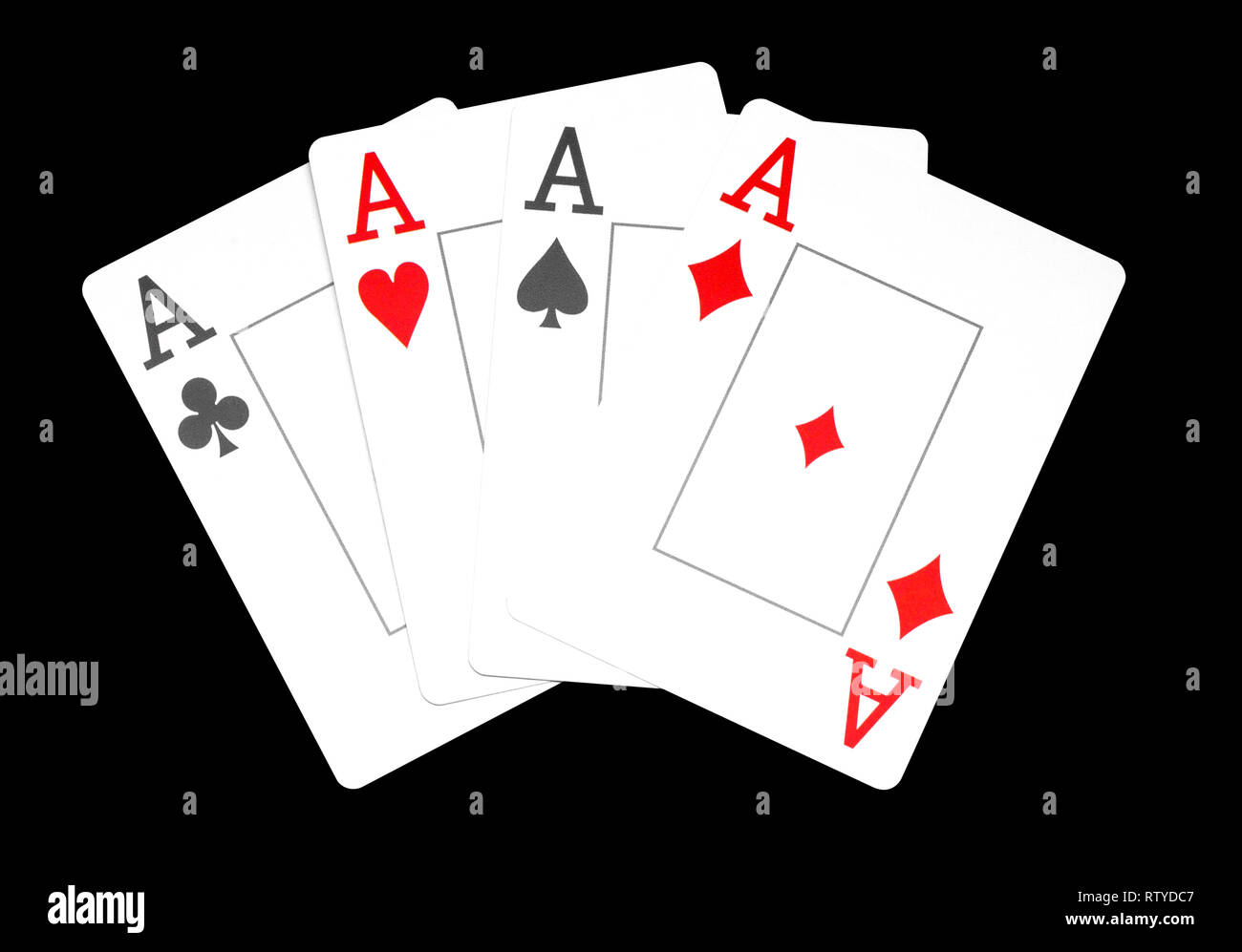 Die Kombination der Karten Poker Casino, auf schwarzem Hintergrund isoliert, Asse Stockfoto