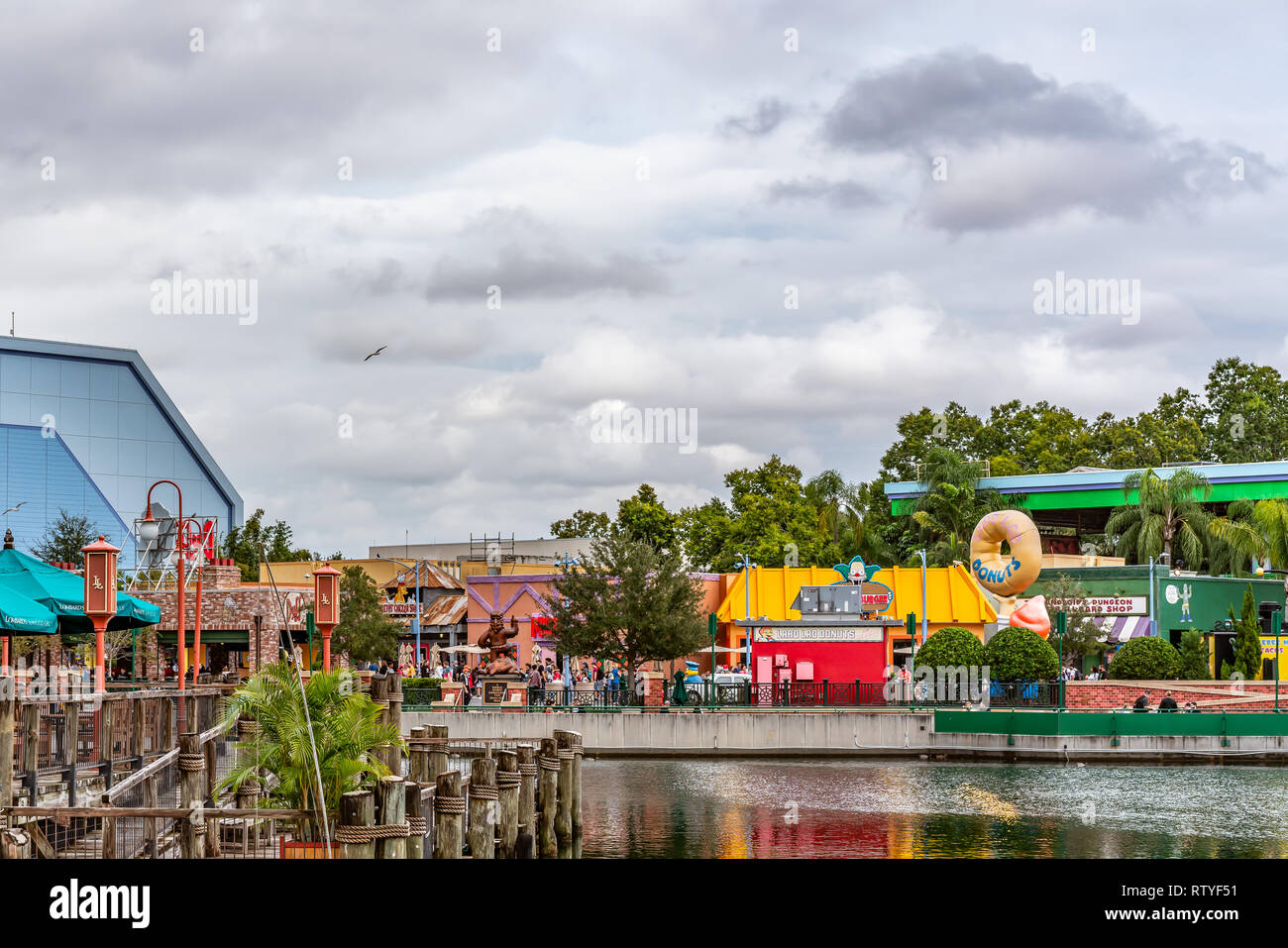 ORLANDO, Florida, USA - Dezember, 2018: Fisherman's Wharf in San Francisco Zone, Universal Studios Theme Park. Stockfoto