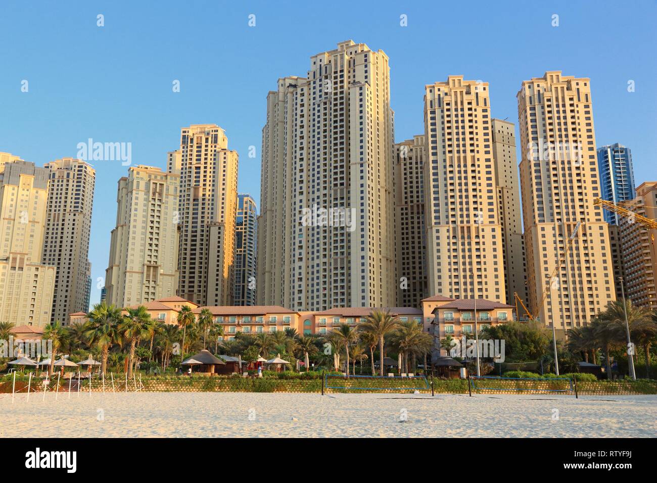 Hotels in Dubai Skyline - Jumeirah Beach. Vereinigte Arabische Emirate. Stockfoto