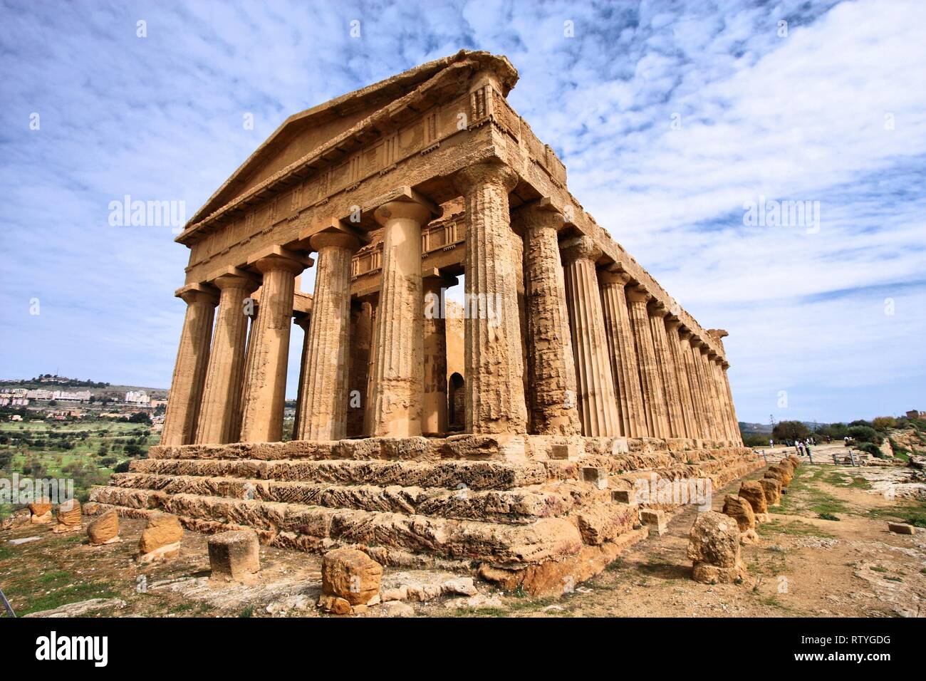 Agrigento, Sizilien Insel in Italien. Berühmte Valle dei Templi, UNESCO-Weltkulturerbe. Griechische Tempel - Überreste der Tempel der Concordia. Stockfoto