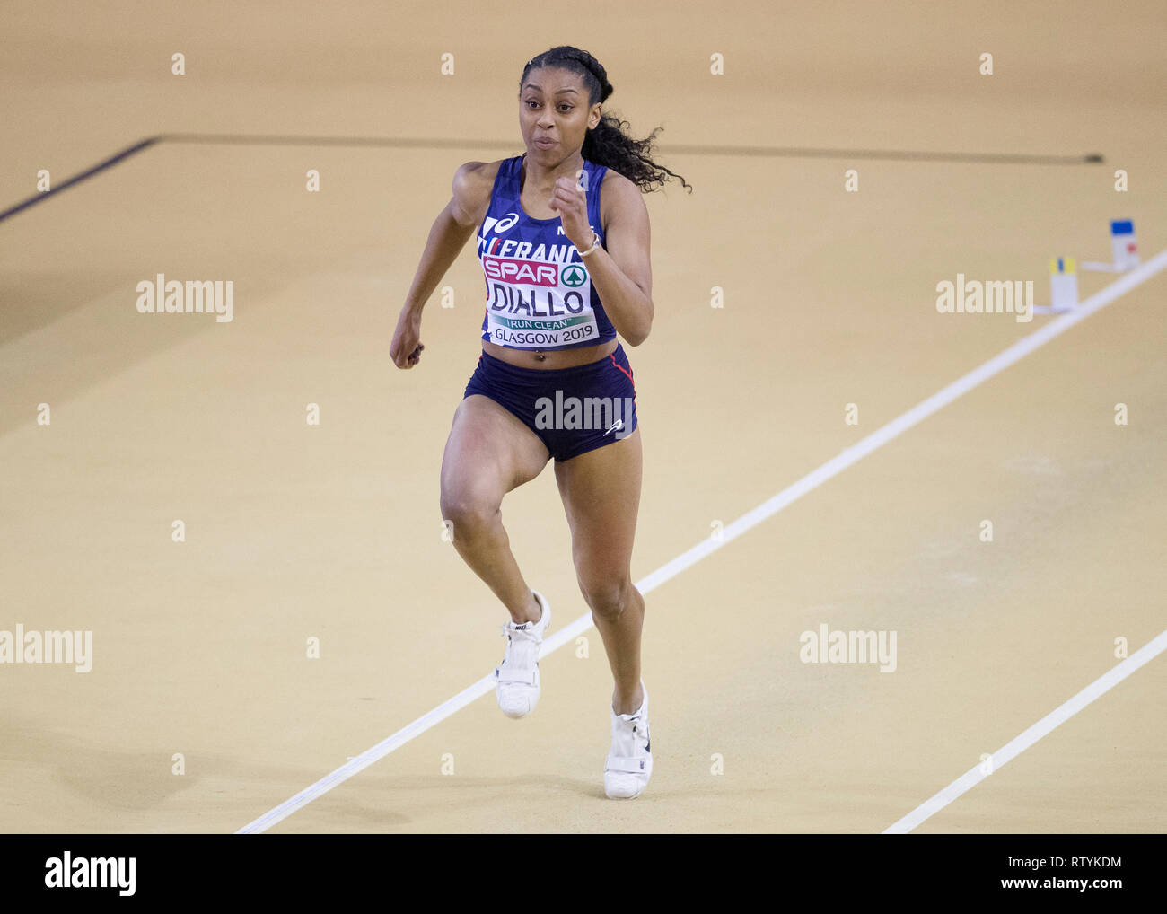 Glasgow, Schottland, Großbritannien. 3. März, 2019. Diallo Rouguy von FRA im Dreisprung der Frauen an Tag 3 der Europäischen Indoor Leichtathletik WM im Emirates Stadion in Glasgow, Schottland. (Foto von Scottish Borders, Medien/Alamy Live News) nur die redaktionelle Nutzung, eine Lizenz für die gewerbliche Nutzung erforderlich. Keine Verwendung in Wetten. Credit: Scottish Borders, Medien/Alamy leben Nachrichten Stockfoto