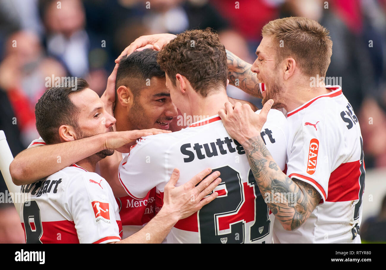 Stuttgart, Deutschland. 03 Mär, 2019. Ozan KABAK, VFB 18 feiert sein Ziel für, glücklich, Lachen, feiern, 2-0 VFB Stuttgart - Hannover 96 - DFL-Bestimmungen verbieten die Verwendung von Fotografien als BILDSEQUENZEN und/oder quasi-VIDEO - DFL 1. Deutschen Fußball-Bundesliga, Stuttgart, 3. März 2019, Saison 2018/2019, Spieltag 24, H 96 Credit: Peter Schatz/Alamy leben Nachrichten Stockfoto