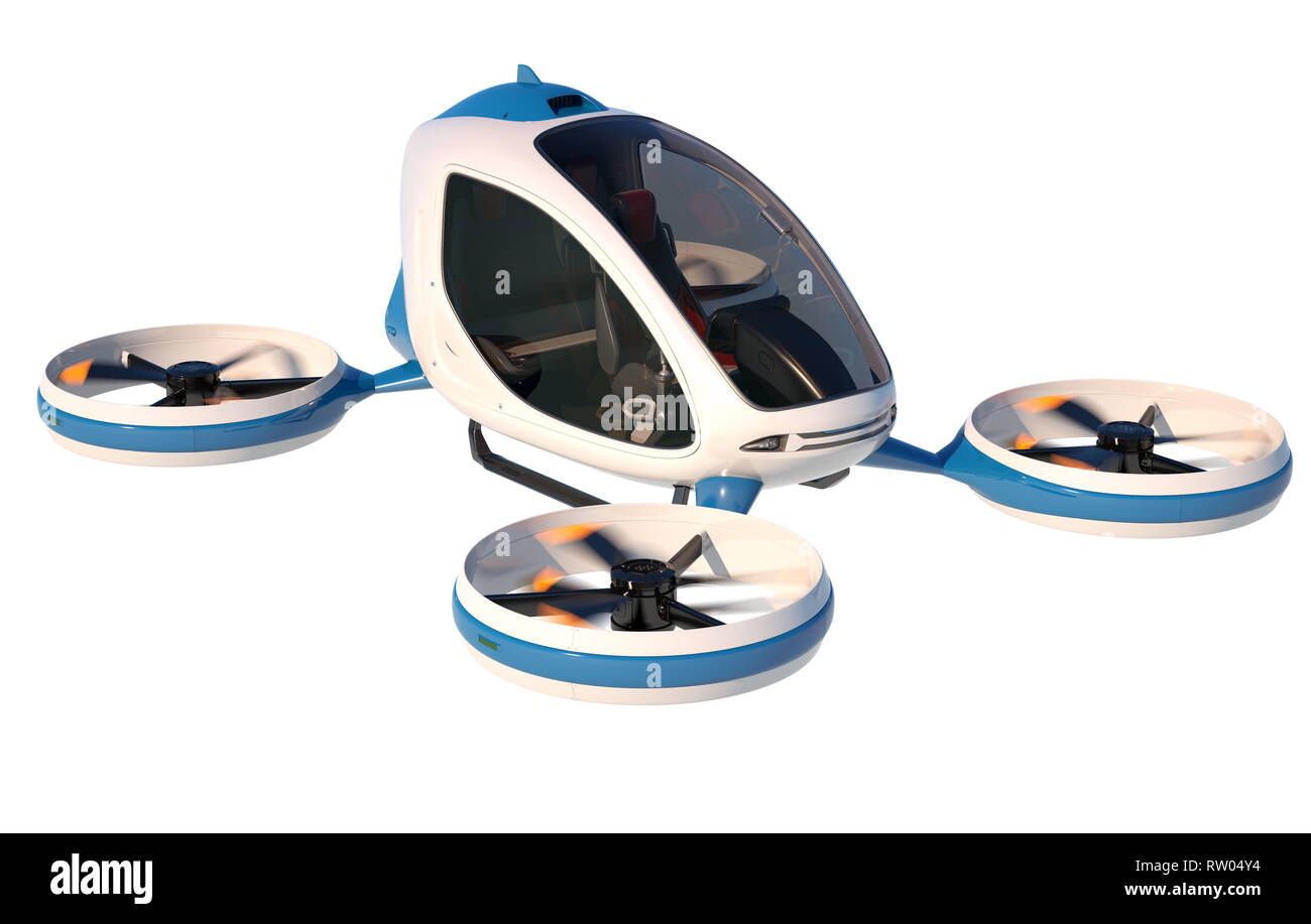 Elektrischer Beifahrersitz Drone auf weißem Hintergrund. Dies ist ein 3D-Modell und nicht im realen Leben existieren. 3D-Darstellung Stockfoto