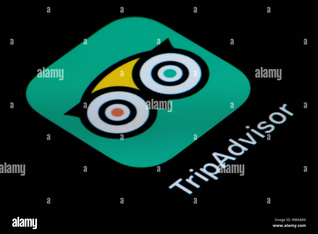 Eine Nahaufnahme der Trip Advisor app Symbol, wie auf dem Bildschirm eines Smartphones (nur redaktionelle Nutzung) Stockfoto