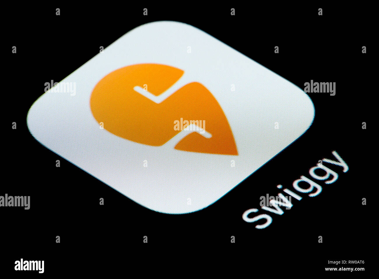 Eine Nahaufnahme des Swiggy app Symbol, wie auf dem Bildschirm eines Smartphones (nur redaktionelle Nutzung) Stockfoto
