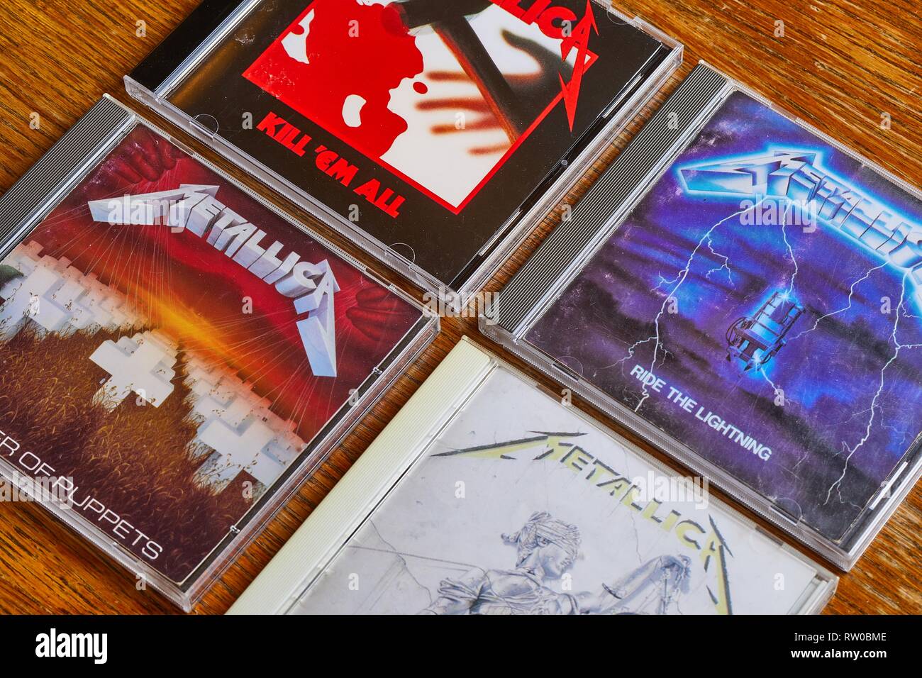 Metallica CD Sammlung von frühen Alben Stockfoto