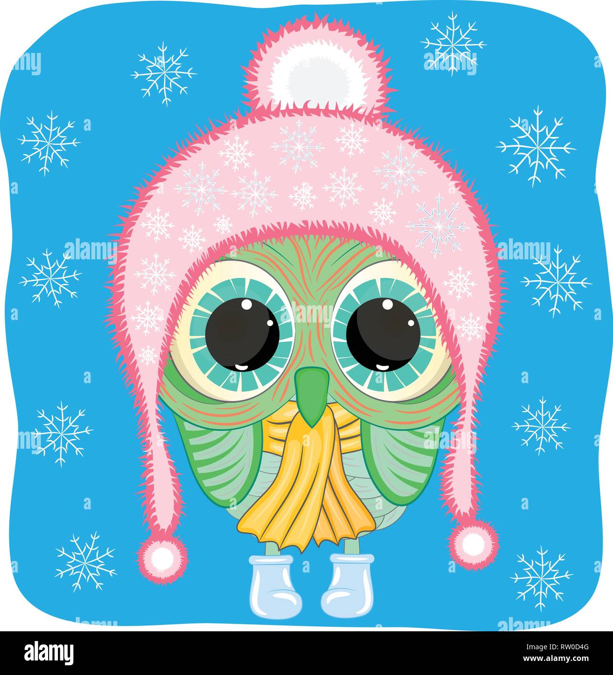 Cute cartoon Eule im Winter Kleidung Vector Illustration Stock-Vektorgrafik  - Alamy