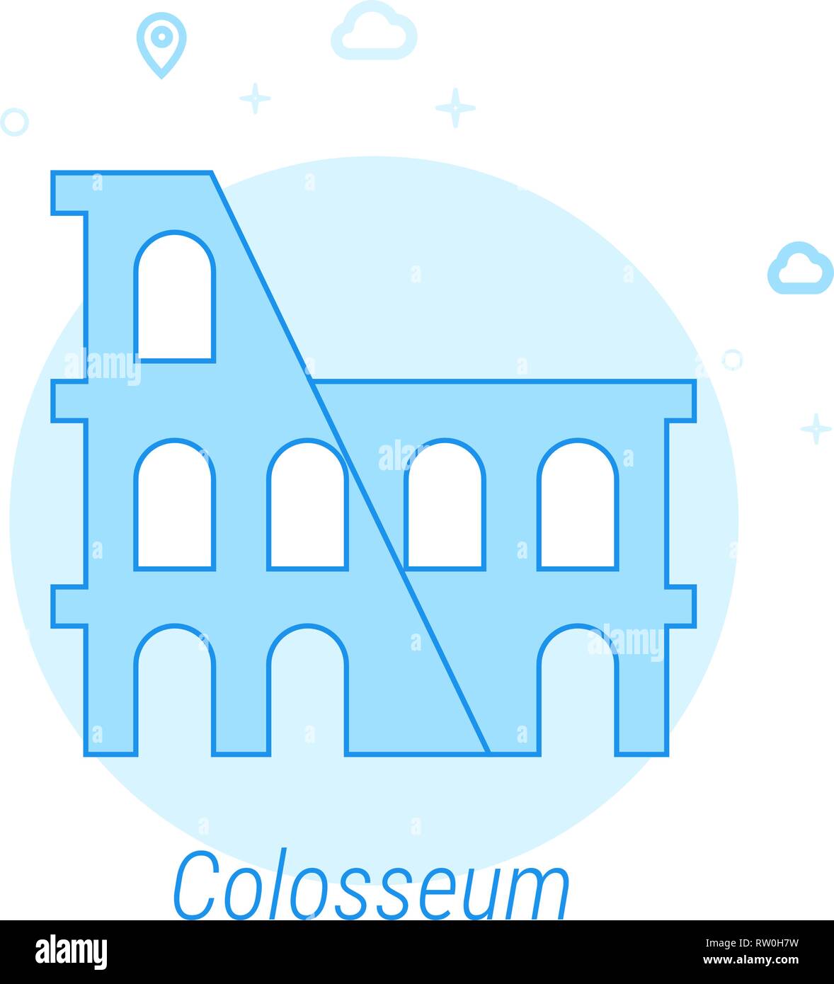 Kolosseum, Rom, Italien Flat Vektor Icon. Historische Sehenswürdigkeiten ähnliche Abbildung. Licht Flat Style. Blue Monochrome Design. Editierbare Schlaganfall. Stock Vektor