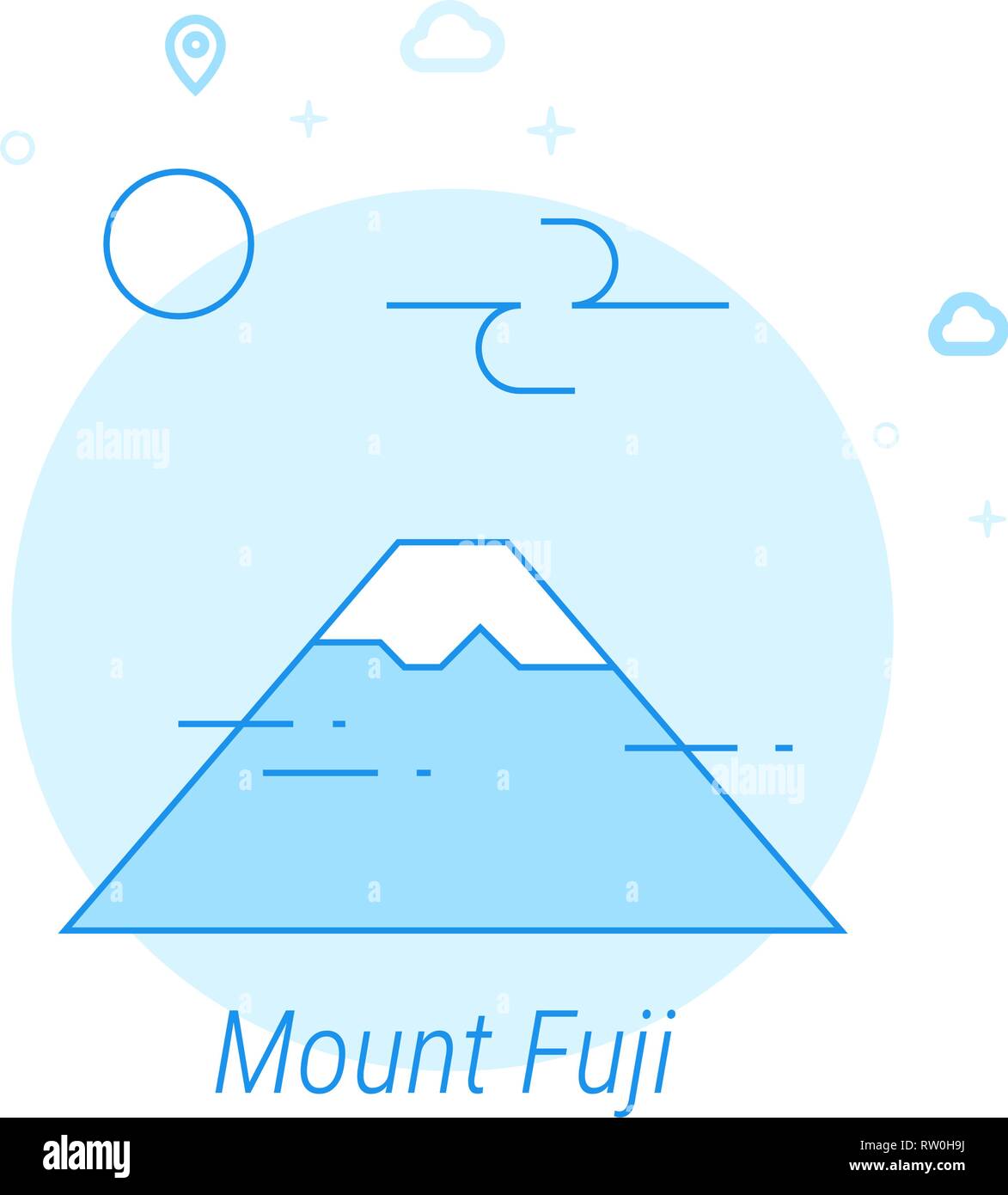 Mount Fuji, Japan Flat Vektor Icon. Historische Sehenswürdigkeiten ähnliche Abbildung. Licht Flat Style. Blue Monochrome Design. Editierbare Schlaganfall. Stock Vektor