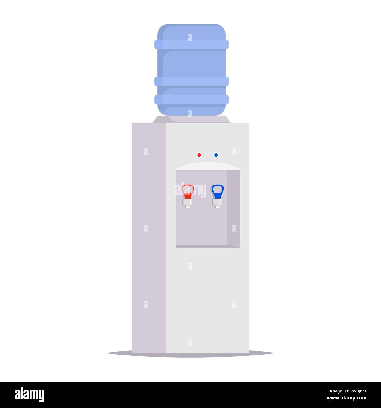 Wasserkühler für Büro und zu Hause. Grau Wasserkühler mit großen blauen Kunststoff Flasche voll Wasser. Vector Illustration im flachen Stil Stock Vektor